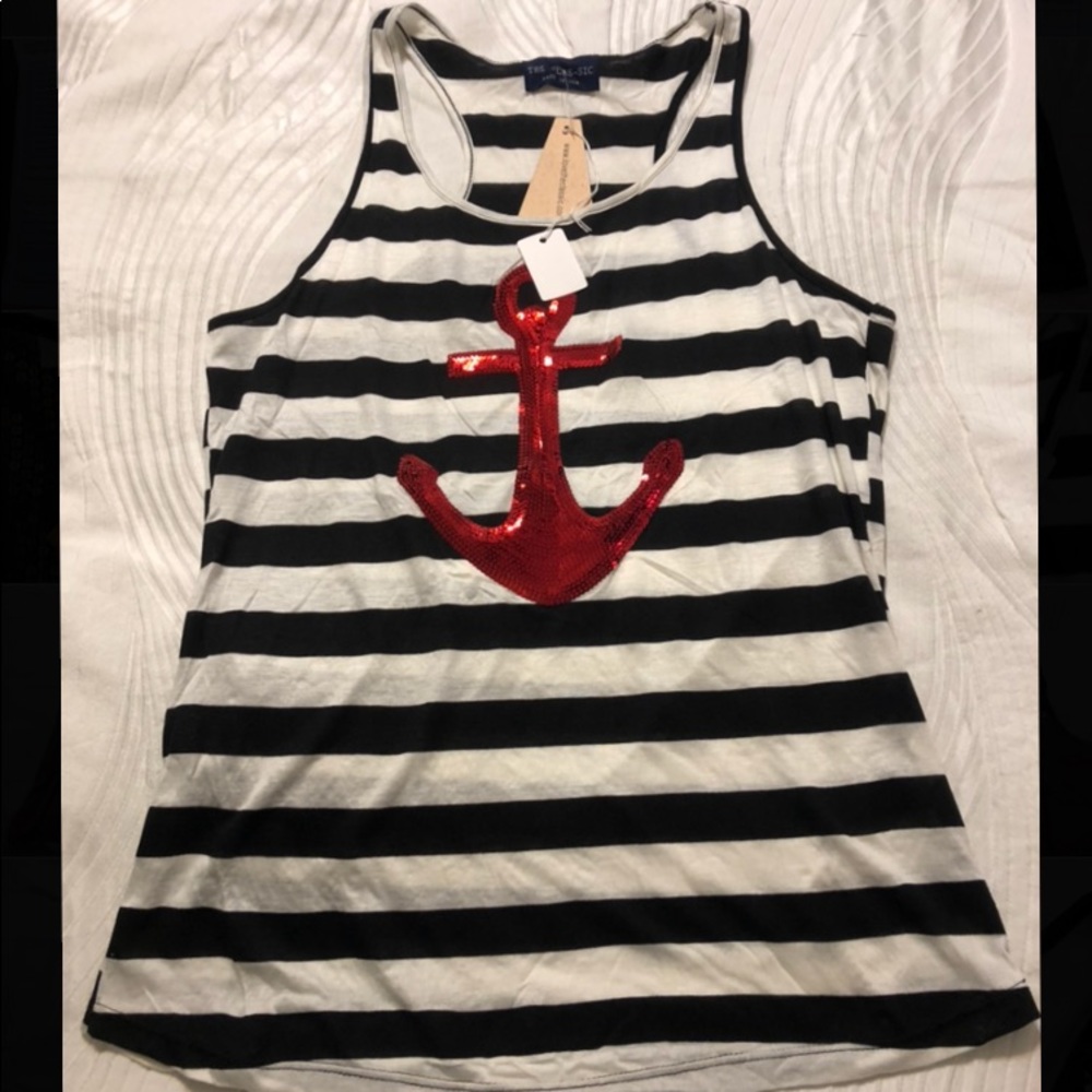 Red sequin anchor tank top